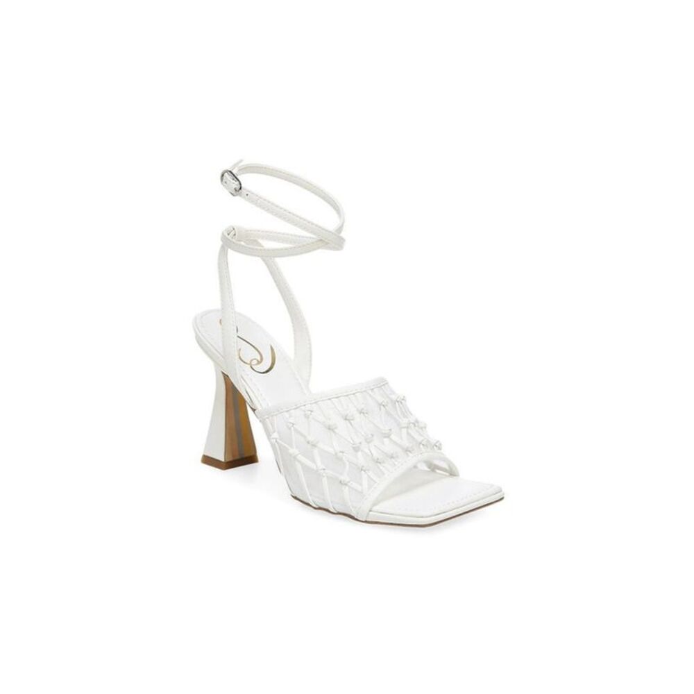 NWT SAM EDELMAN Womens White Woven Candice Flare Buckle Dress Heeled Sandal 9 M